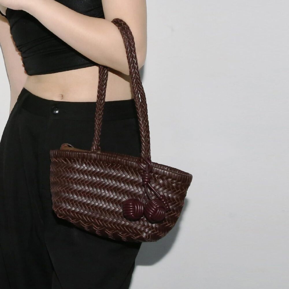 3422 Woven Shoulder Bag , Mini Hobo Purse, Cute Bucket Totes, Small - Picture 2 of 7